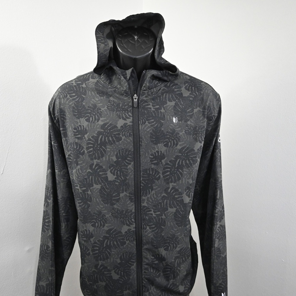 Bandon Dunes Linksoul Full Zip Hoodie Mens Medium Gray Golf Leaf Print Coconut - Picture 1 of 14